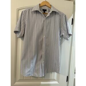 J Ferrari Button Down Shirt Men's Large, Short Sleeve summer multi color Stripes